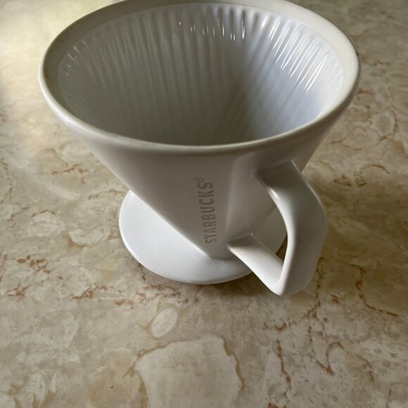 Starbucks Pour-Over Drip Filter #4 Coffee Maker White Ceramic Cone Brewer - Picture 4 of 8